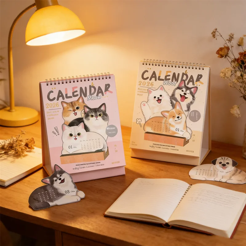 

HUAHUACute Cat Dog Planner 2026: Desk Calendar for Yearly SchedulingHUAHUA