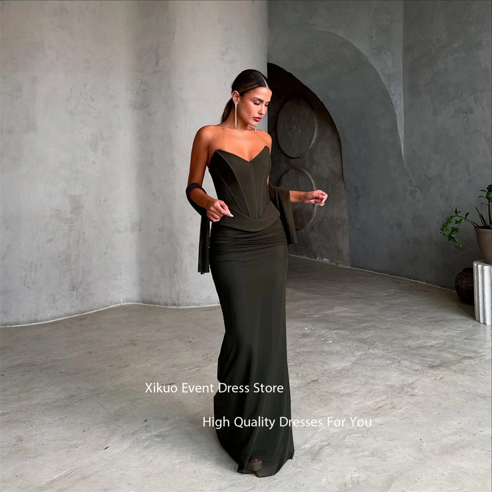 Xikuo 優雅なサテンマーメイドイブニングドレス恋人コルセットフォーマルドレス女性床の長さのパーティーウエディングドレスカスタマイズ