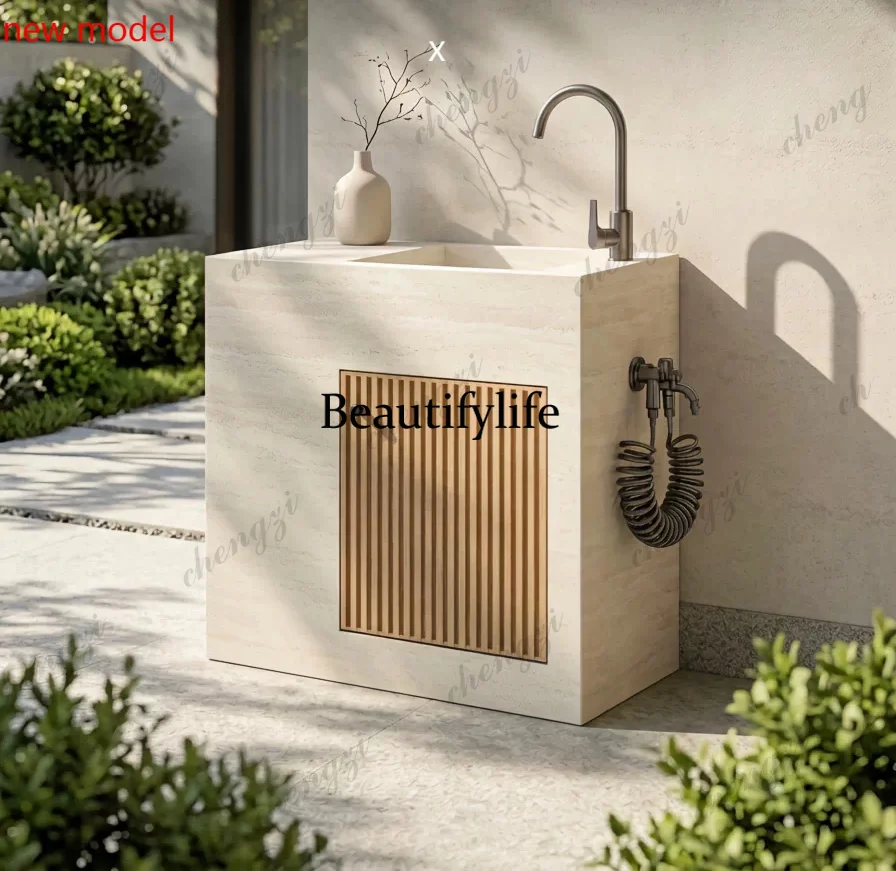 DD182Customized rock slab villa garden washbasin balcony outdoor courtyard column washbasin outdoor