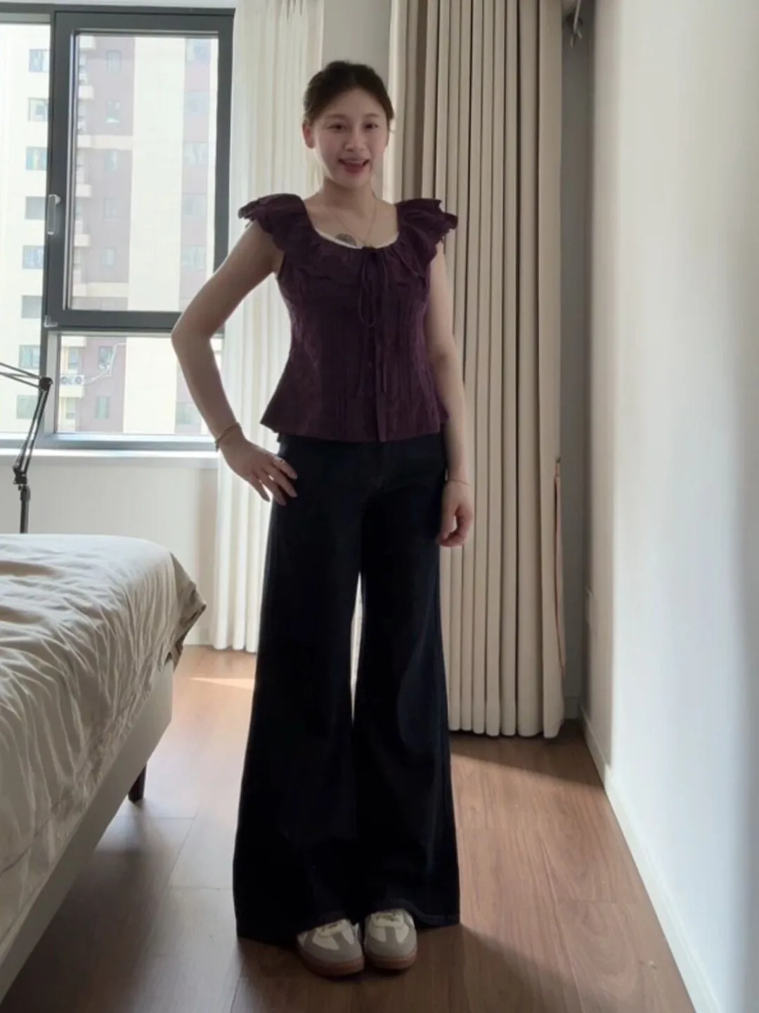 

Unique Beautiful Purple Short Sleeve T-Shirt Set Gentle Style Inner Wear Two-Piece Set Not Repeating Summer Top for Women