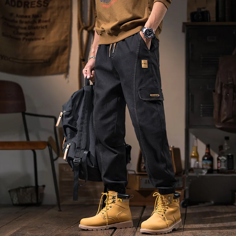 Pantalon Cargo de Style Safari pour hommes, Baggy Hip-Hop en Denim décontracté, tendance, rétro américain, résistant à l'usure, nouvelle collection 2025