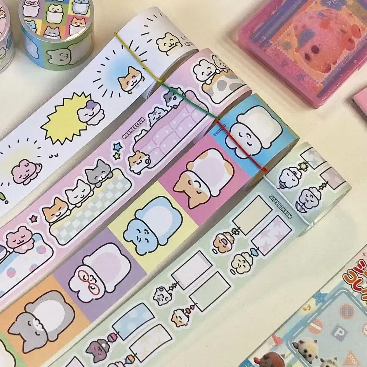 

4PC Mix Korean Cute Animal Sticker Roll Girl Heart Dialog Tape Hand Ledger Diy Decoration Material Sticker Student Cute Gift