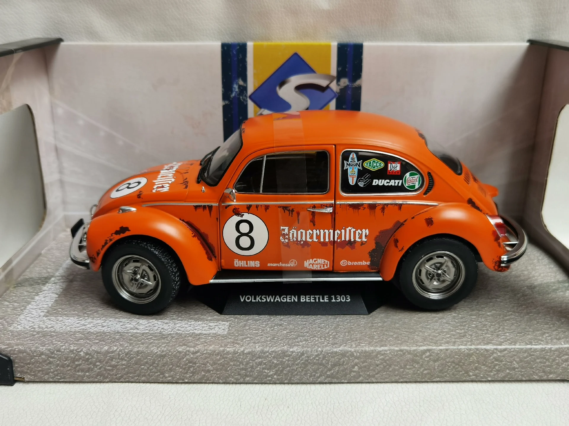 Diecast SOLIDO 1/18 Scale VW BEETLE 1303 1974 #8 VW Beetle X3D4 Alloy Car Model Collectible Toy Gift Souvenir Display Ornament