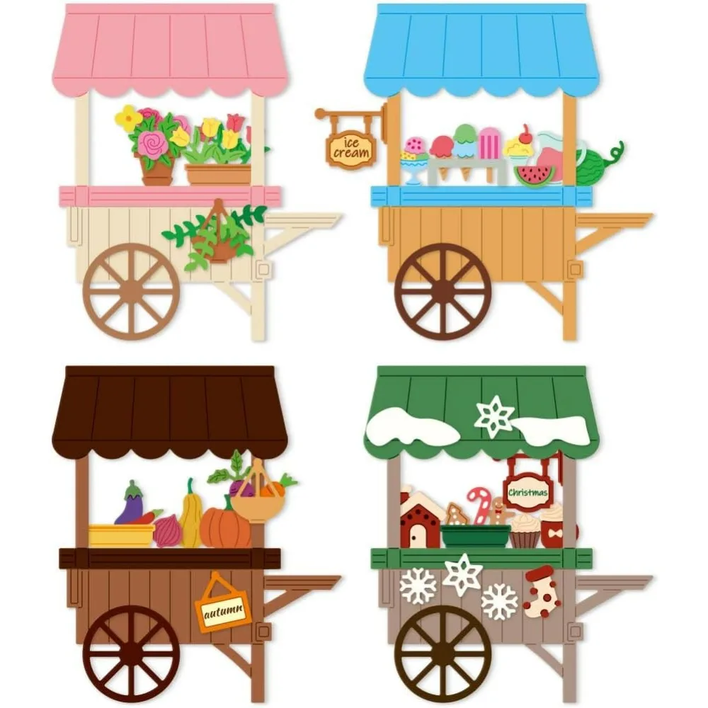 

4pcs Four Seasons Cart Cutting Dies Greeting Card Die Cut Carbon Steel Die Cuts Stencils Card Scrapbooking Embossingb Template