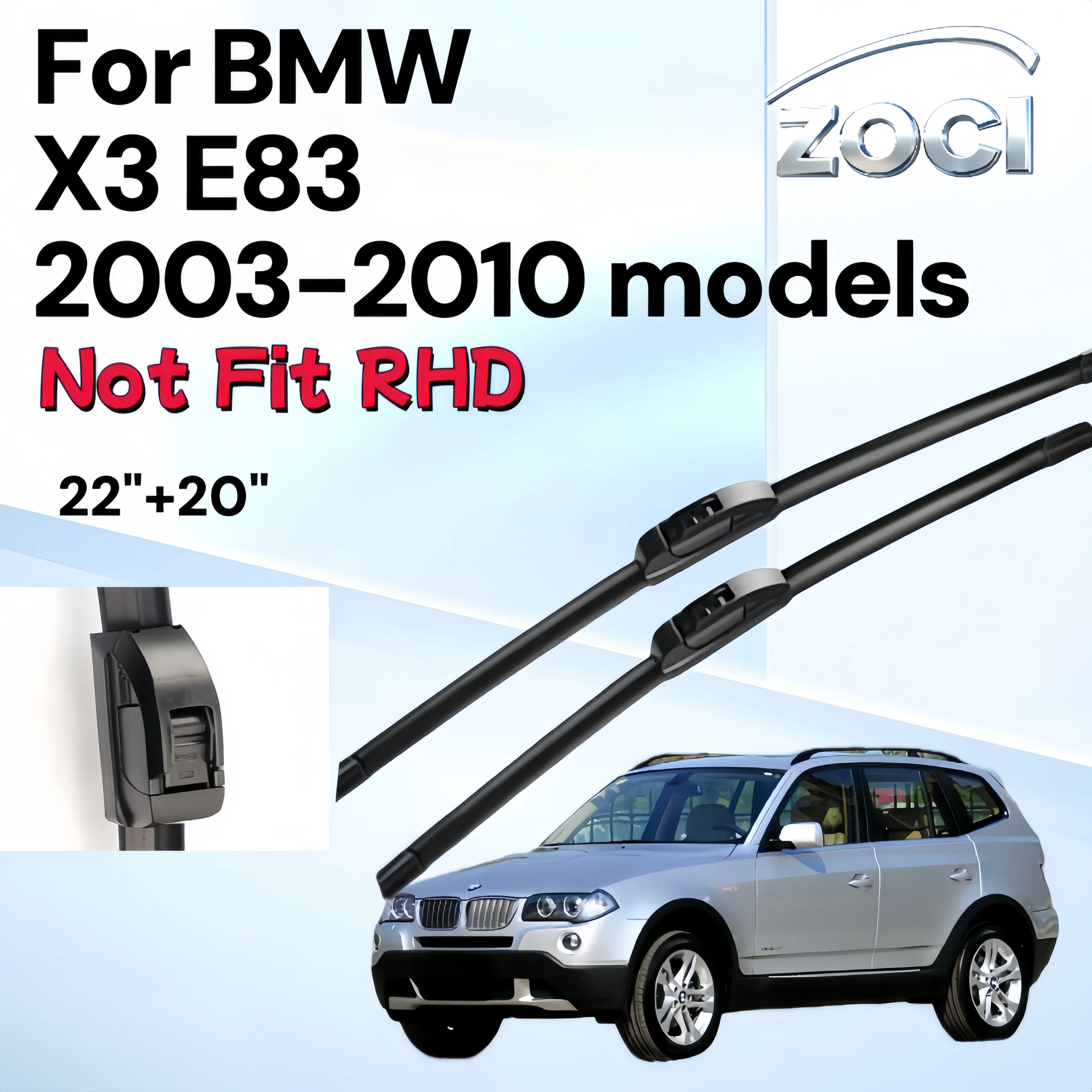 

Premium U-Shaped Front Windshield Wiper Blades for BMW X3 E83 (2003-2010) - 22"+20" HD Silent Durable Easy Installation
