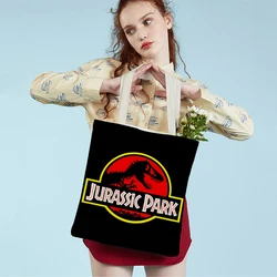 Jurassic Dinosaur Lady Tote Handbag Cartoon Anime Print Reusable Foldable Casual Children Gift Canvas Shopping Shoulder Bag