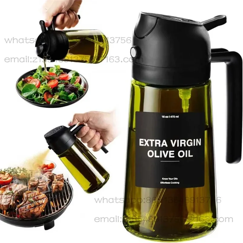 470 ml Oil Sprayer for Cooking,2-in-1 Olive Oil Dispenser and Oil Spray Bottle,Oil Spray with Stickers,Thick Glass Spray Bottle