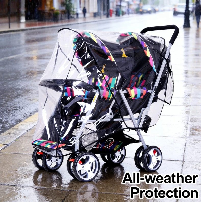Front Back Seat Pushchair Rain Cover Windproof Shield For Double Twin Baby Stroller
