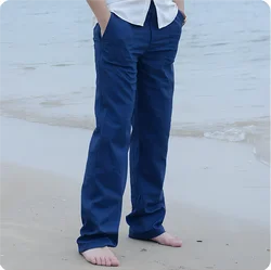 2025 New Men's Beach Pants Joggers Streetwear Cotton Linen Sweatpants Casual Pants Hawaiian Vacation Loose Summer Long S-5XL