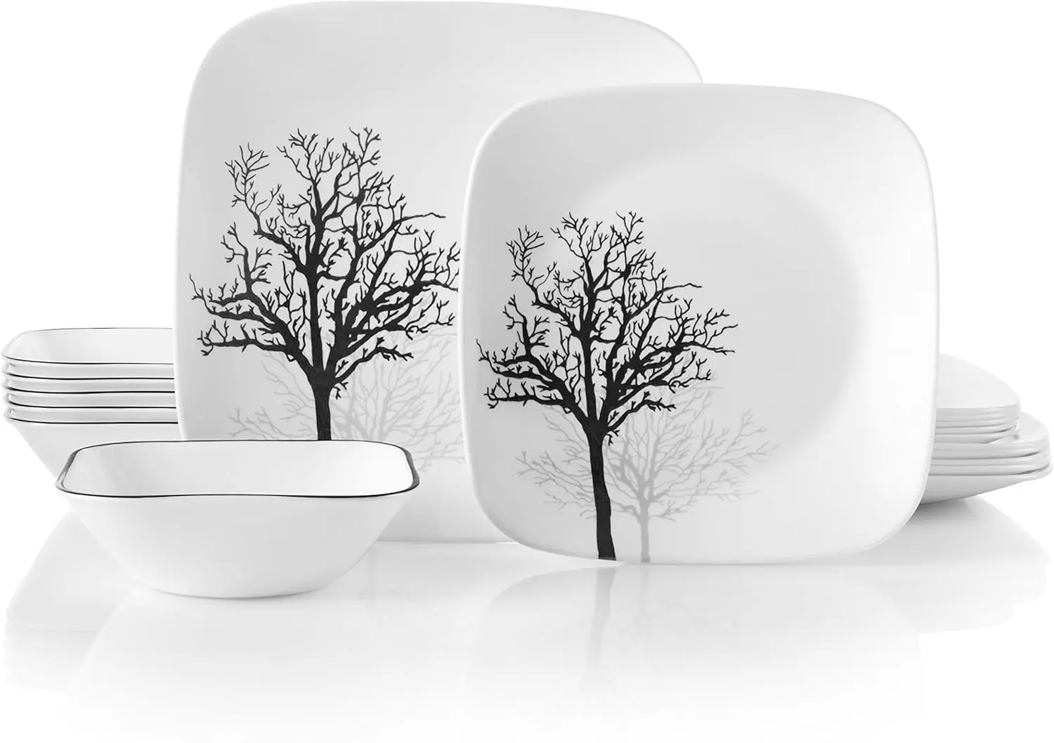 18-Piece Service for 6 Dinnerware Set, Triple Layer Glass and Chip Resistant, Lightweight Square Plates and Bowls Set