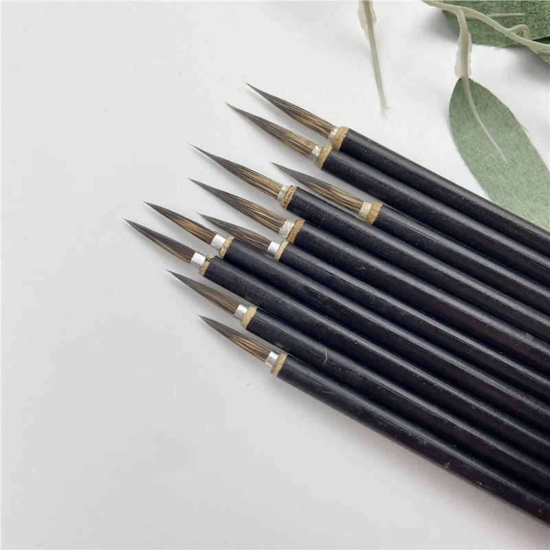 10 Pcs Long Hair Hook Line Pen Bamboo Handle Chinese Painting Brush Xiaokai Regular Script Writing Brush Gongbi Fine Line Pen