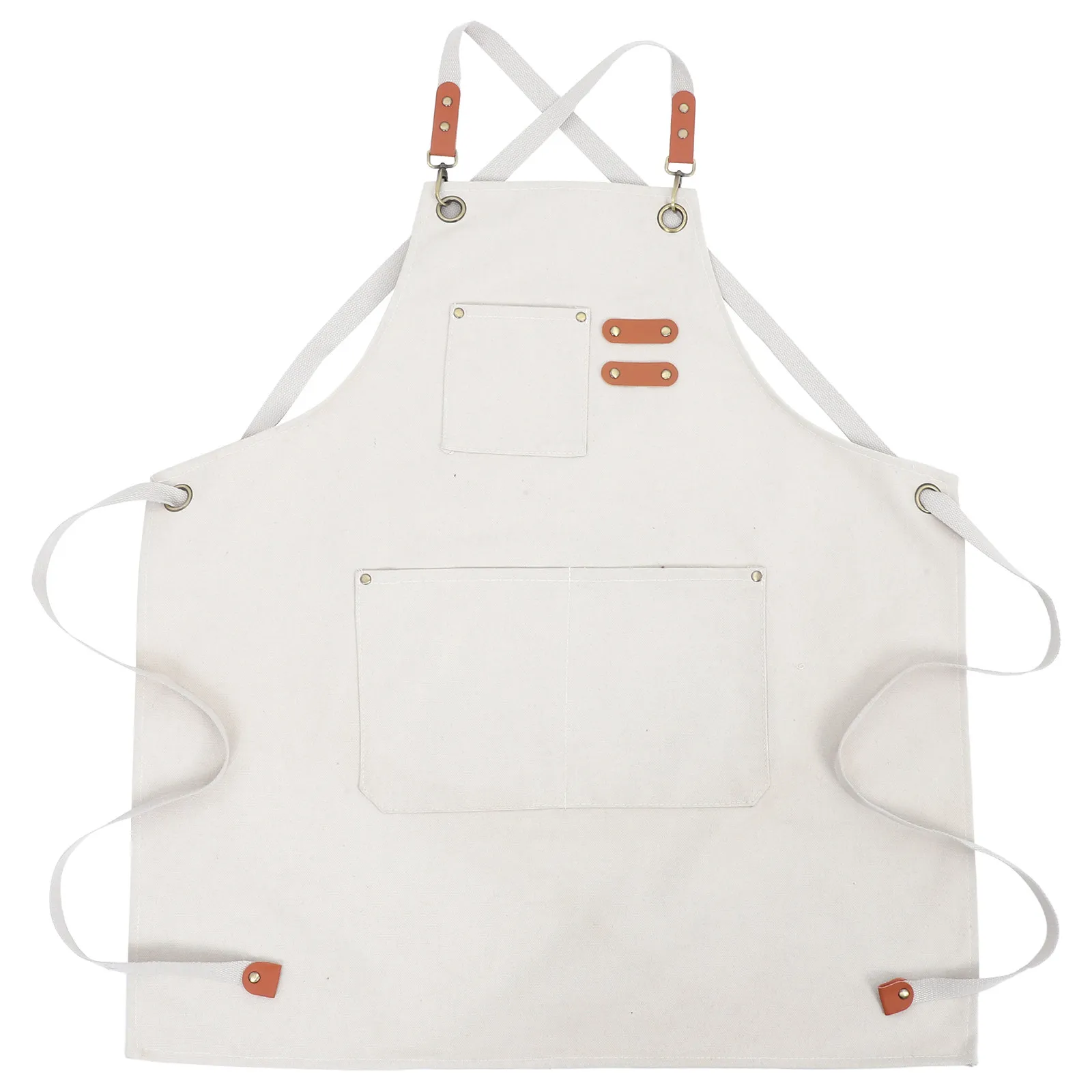 Multi-Pocket Kitchen Apron Waterproof Canvas Working Smock for Women Men Oil-Proof Dishwashing Home Cleaning Server Waist Apron