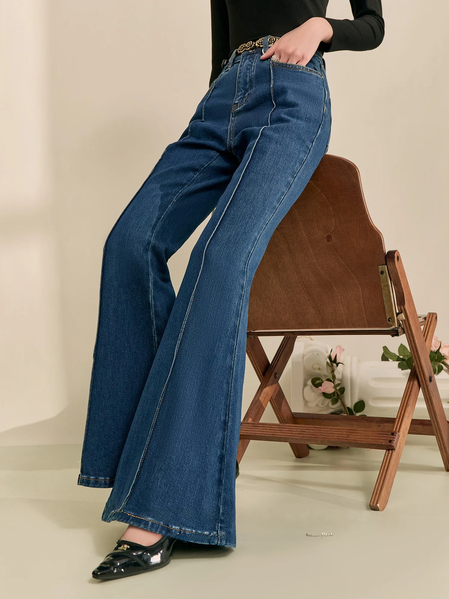 High Waist Draped Denim Jeans Women's Ele Design Loose Leg Pants Autumn Winter Faion Slimming Effect Casual Sle