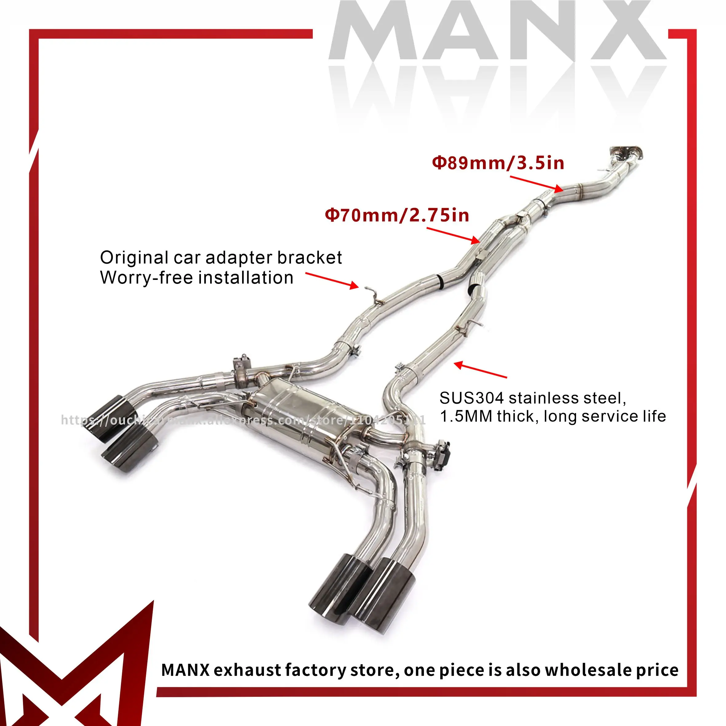 

Stainless Steel Catback High Flow Performance Auto Exhaust Pipe For BMW X3M F97 Muffler With Remote Control Valve