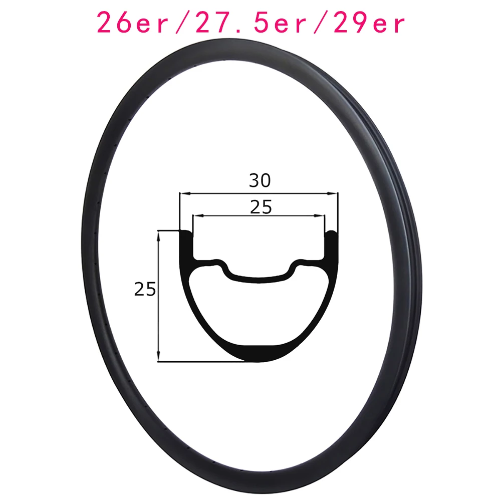 

26er/27.5er/29er Mtb Bike Rim 25mm Deep 30mm Wide XC Carbon Tubeless Wheel 3k 12k Ud Twill 24h 28h 32h 36h CrossCountry Boost