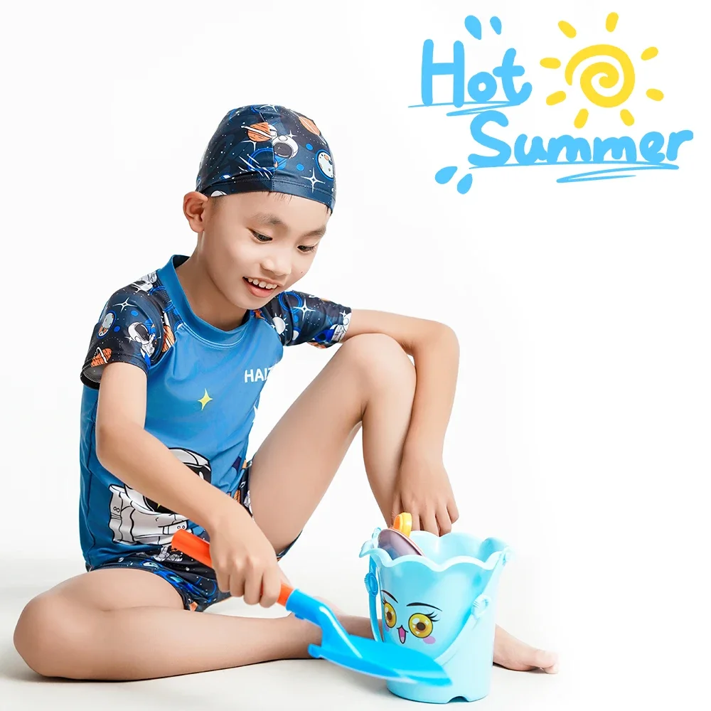 Little Boys Two Piece Swimsuit Set Beach Wear Kid Vacation Swimwear Cartoon Cute Blue Astronaut Medium Children Quick Drying