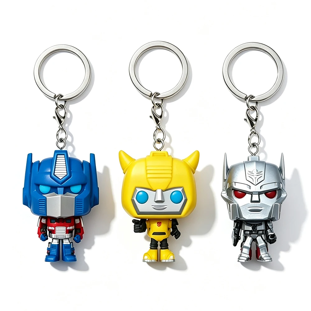 Porte-clés Poupée Robot à Grande Tête, Mini Figurine 3D en Vinyle, Anneau de Clés, Pendentif de Sac à Dos, Personnage Mecha de Dessin Animé, Ornement de Collection, Jouet, Cadeau