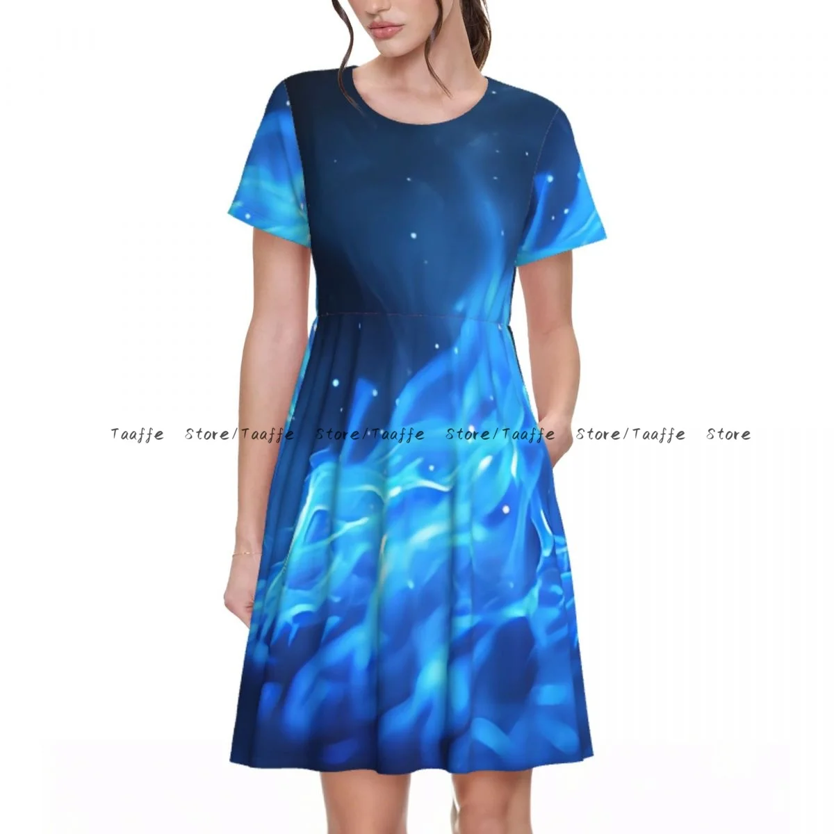 

Элегантное женское платье синего цвета с отложным воротником и коротким рукавом, корректирующий фигуру, уличный халат