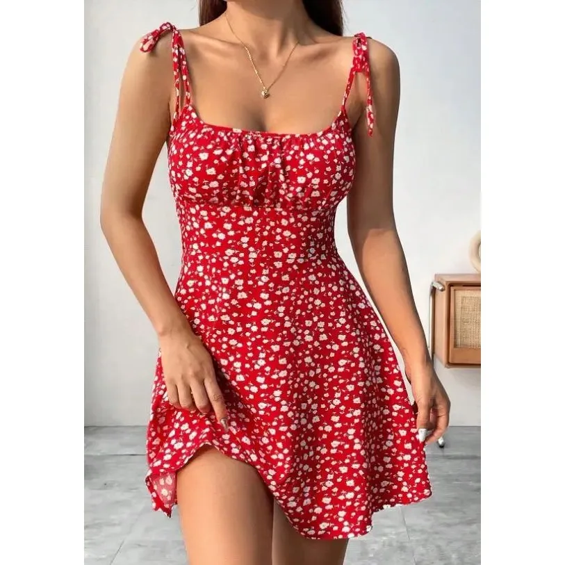 Novos Vestidos Femininos de Verão com Estampa Floral e Alças Finas, Sensação Fresca, Sem Marca Registrada, Inverno 2012, Comp...
