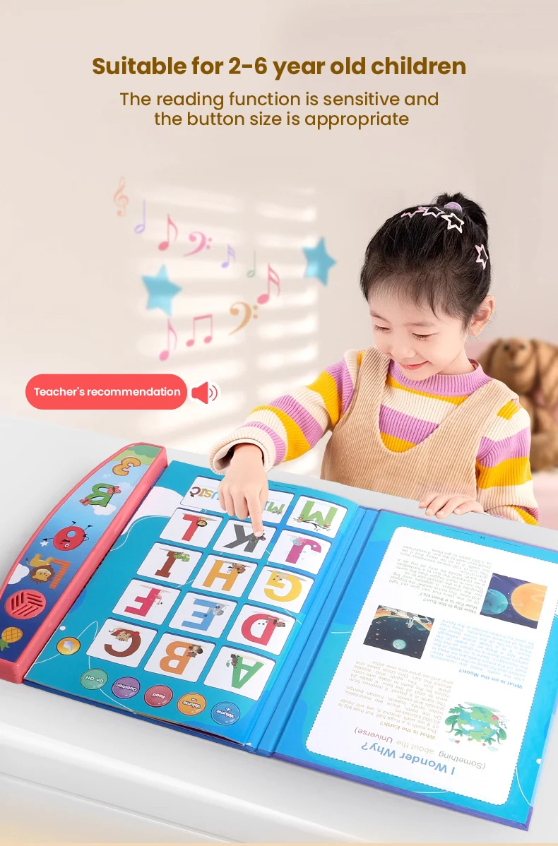 Libro electrónico para niños, acción educativa temprana en inglés, lectura de dedos con sonido, libro de Audio portátil para 2-6 niños