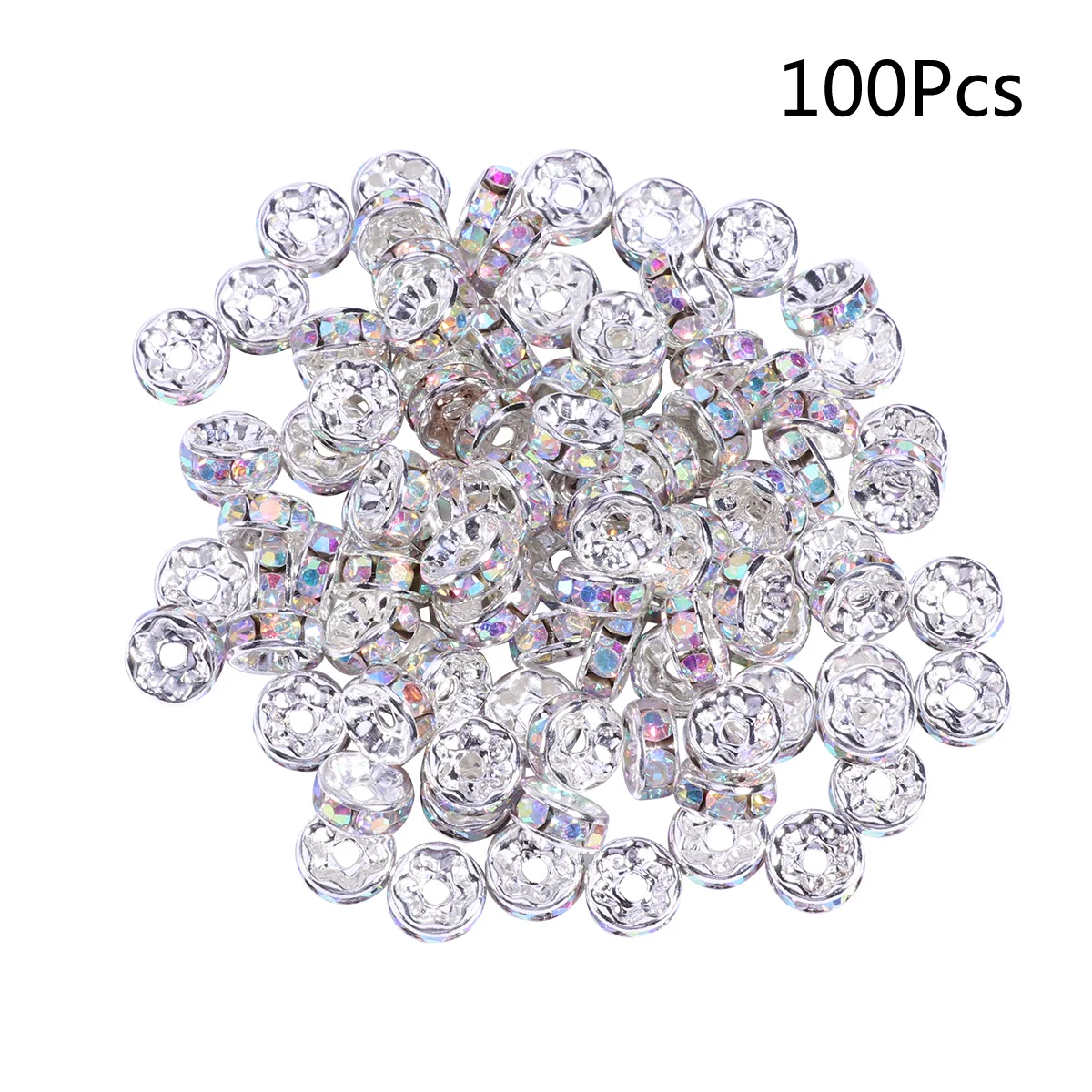 

100pcs Drill Spacer Bead 8Mm Plated Rhinestone Rondelle For Jewelry Making Diy Crafts Art Decoration Bead Findings Accessory