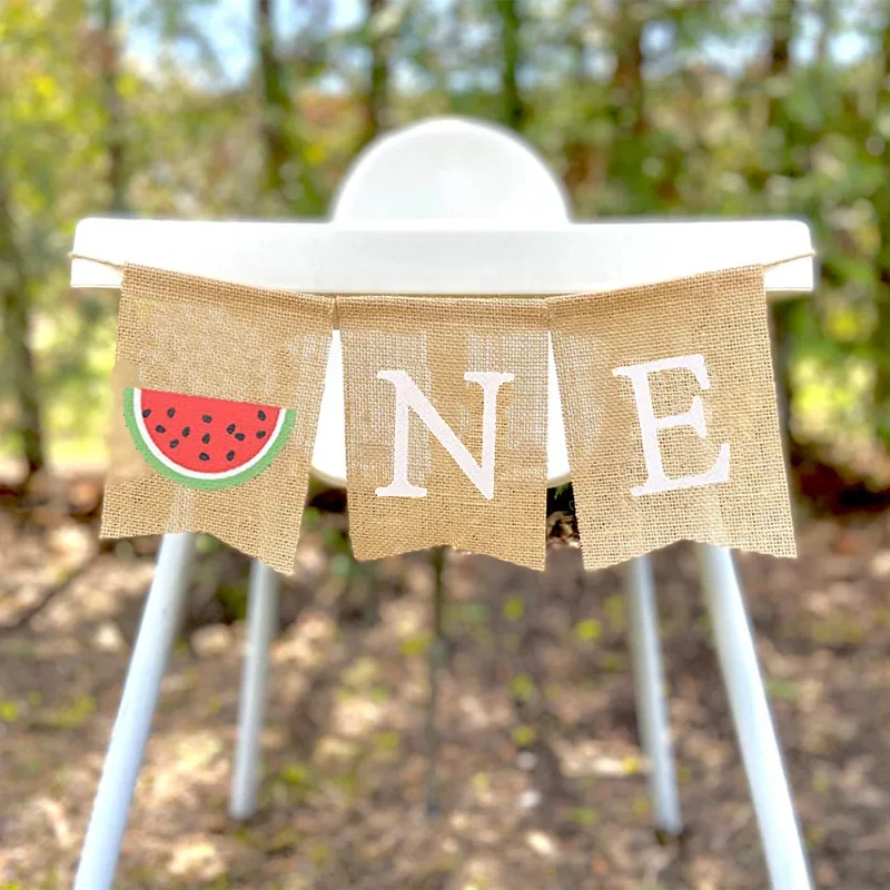 One In A Melon sweet girl summer fruit Watermelon themed 1st first birthday party decoration high chair banner gift Photo props