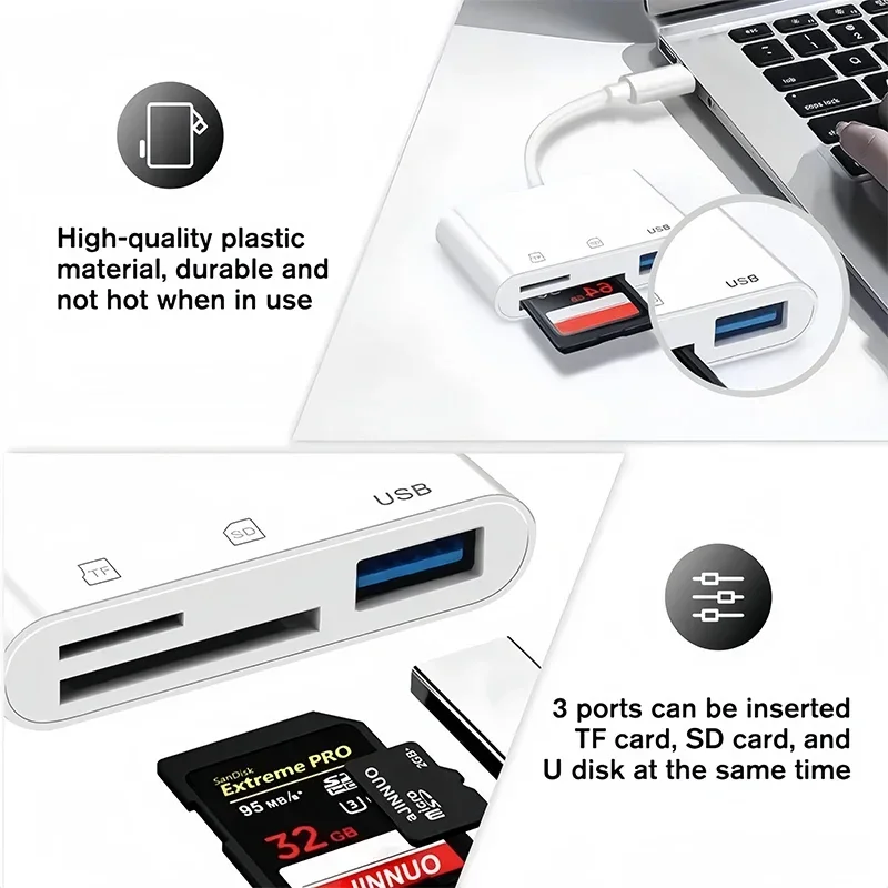 3 in 1 Multi Port Hub Converter USB Type C  Card Reader USB TF SD Micro SD OTG Adapter For iPhone 15 Laptop Huawei Samsung