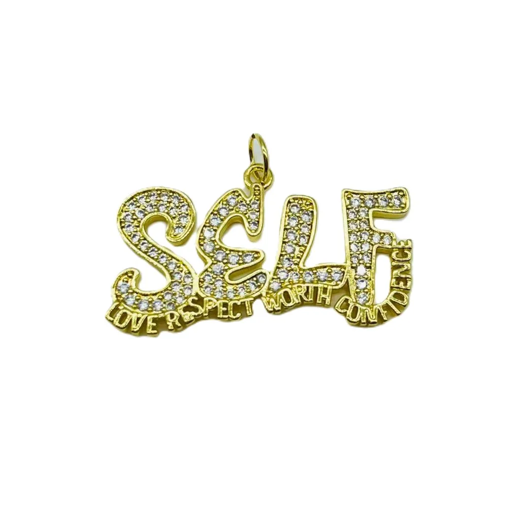 3 قطعة/الوحدة دلايات معدنية ملهمة-الحب الذاتي والاحترام والاحق والثقة الزركون تمهيد النتائج مجوهرات النحاس DIY الهدايا