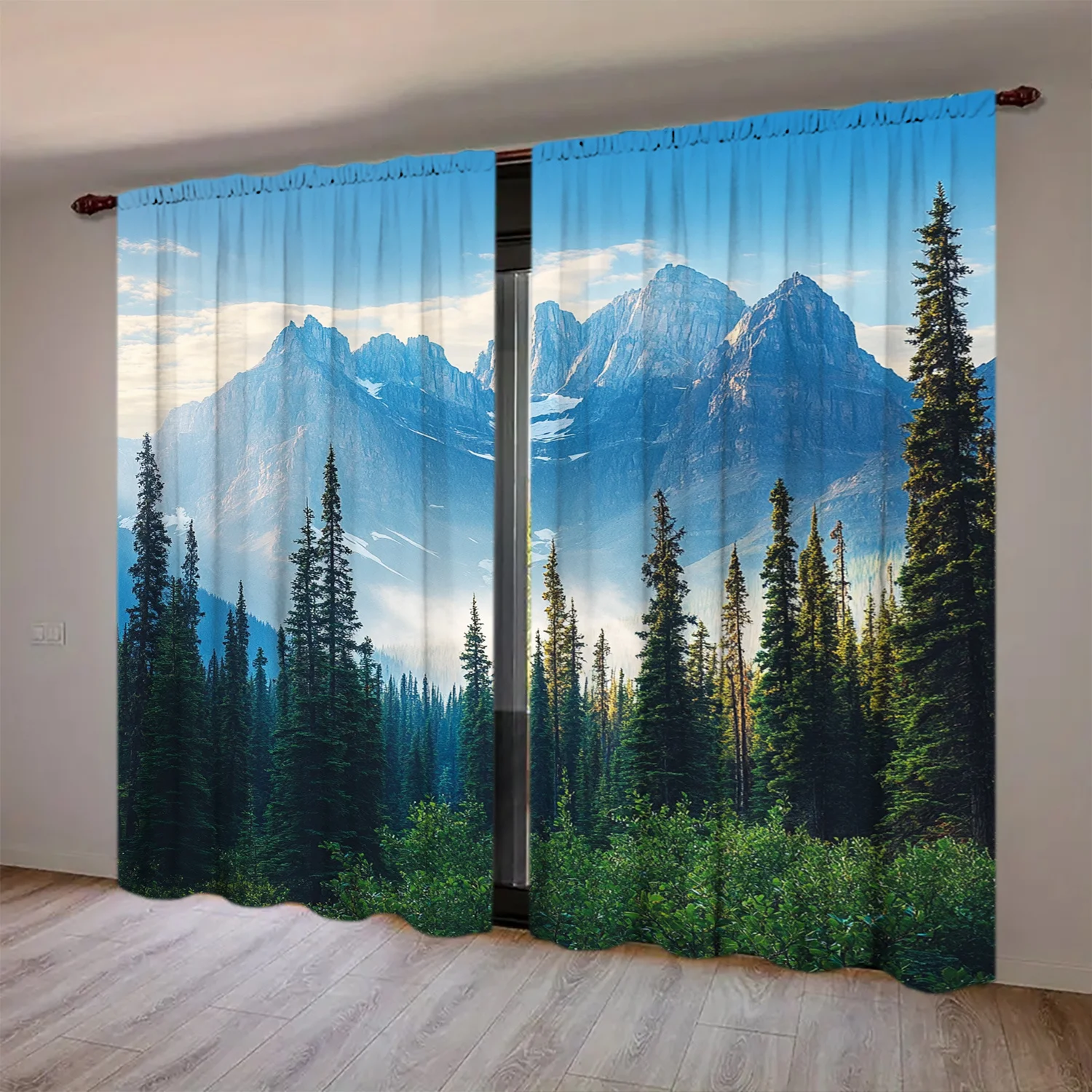 Alpine Mountain Forest View Curtains Realistic Landscape Window Drapery Panel for Living Room Bedroom Home Decor