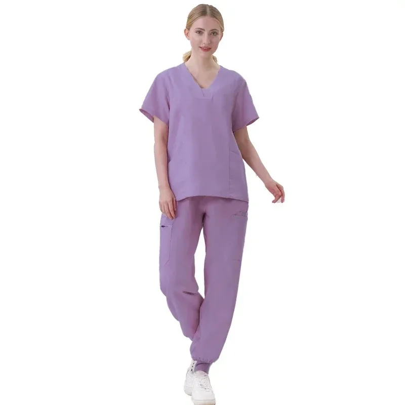 Nieuwe Korte Mouw Scrubs Top Met Zak Broek Medisch Verpleegkundige Uniformen Arts Chirurgie Overalls Spa Outwear Schoonheidssalon Werkkleding