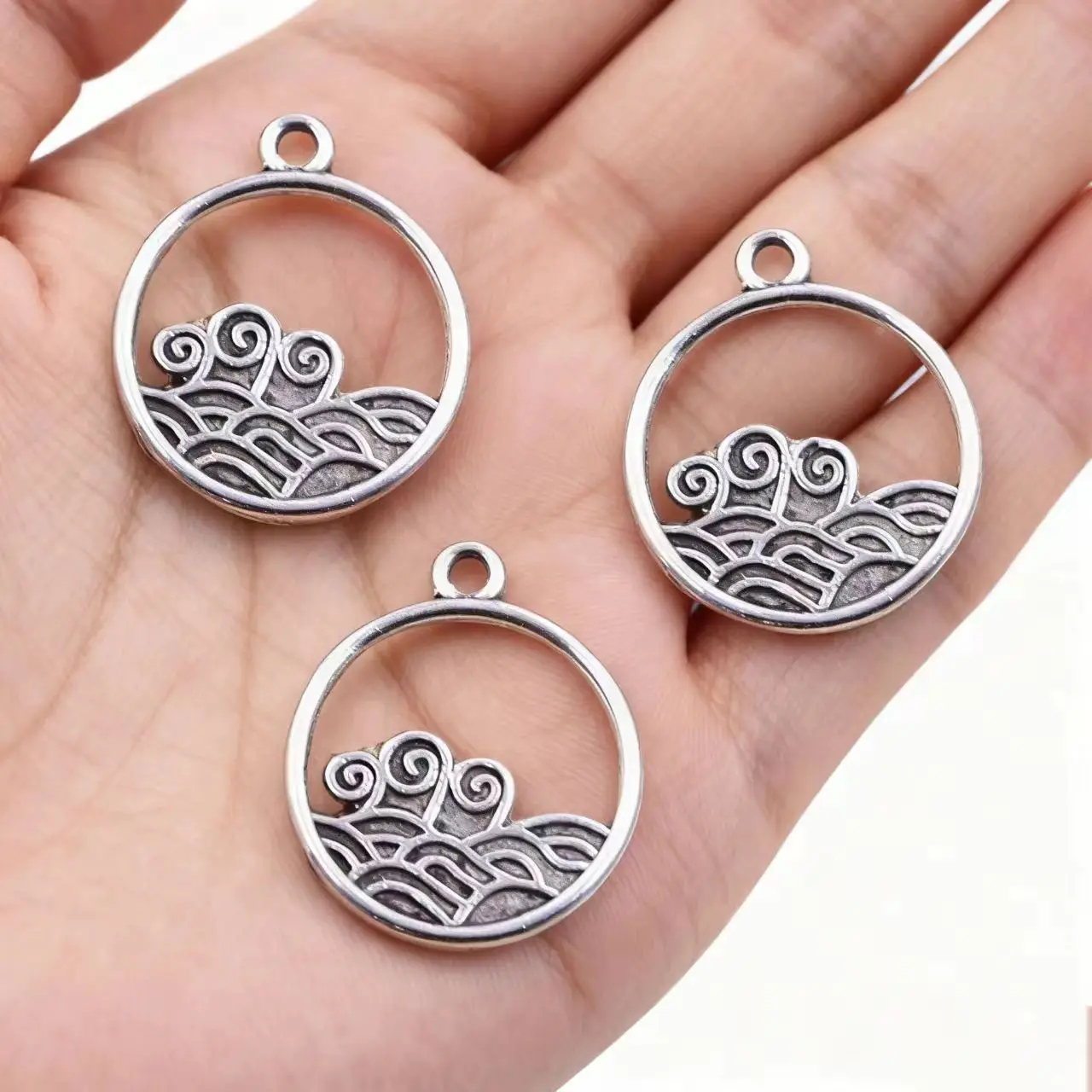 30Pcs/Lot Charms Waves Surge 19x16mm Tibetan Silver Color Pendants Antique Jewelry Making DIY Handmade Craft