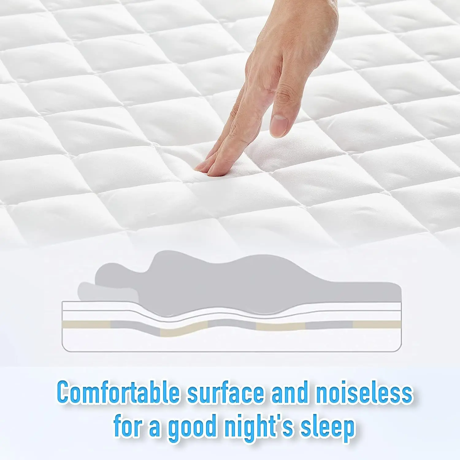 Waterproof Mattress Topper with Elastic Band Quilted Bed Protector Pad Mattress Cover for Single/Double Bed 140/160