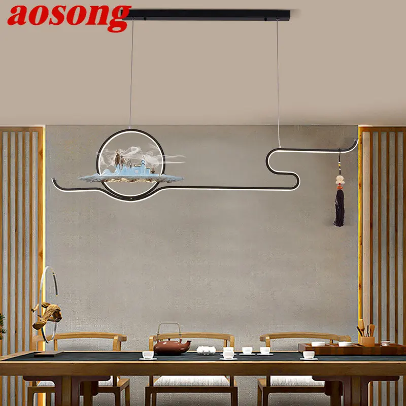 

AOSONG Modern Pendant Hanging Lamp Chinese Creative Zen Teahouse LED Chandelier Light For Home Dining Room Bedroom Decor