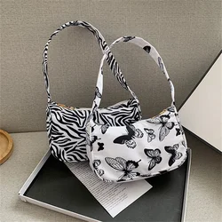 Bolso de media luna con estampado de animales para mujer, bolsa de hombro Vintage de nailon, a la moda