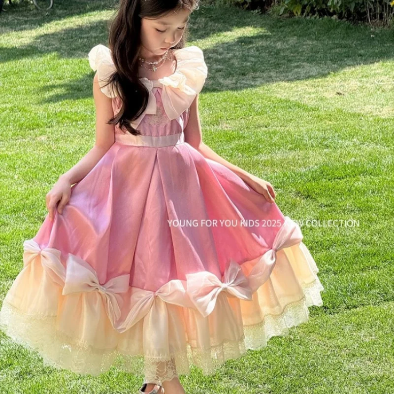 

A.Girls New Sleeveless Puffy Bow Dress Princess Dress