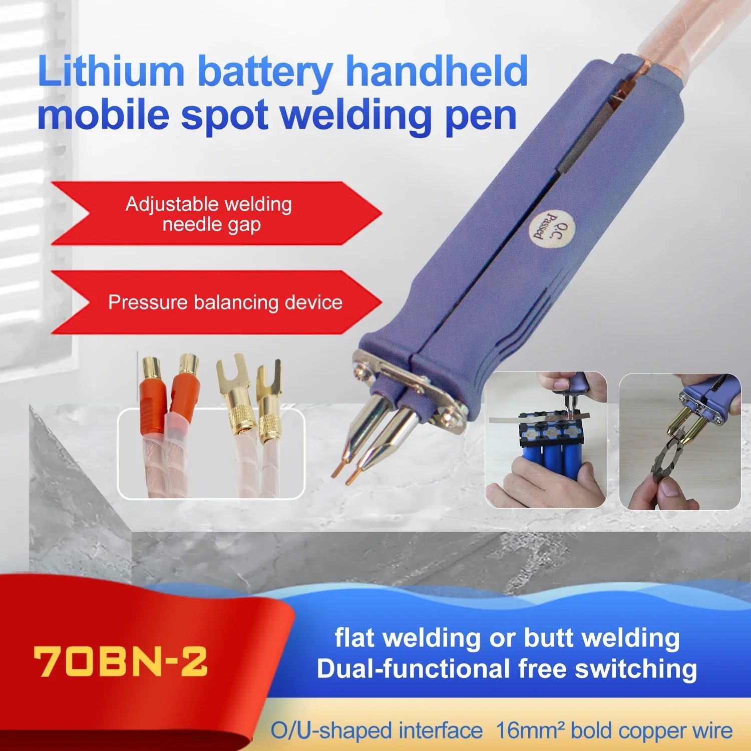 Handheld mobile tools spot welding pen for lithium batteries 18650 welding hardware16 square thick copper wire flat welding butt