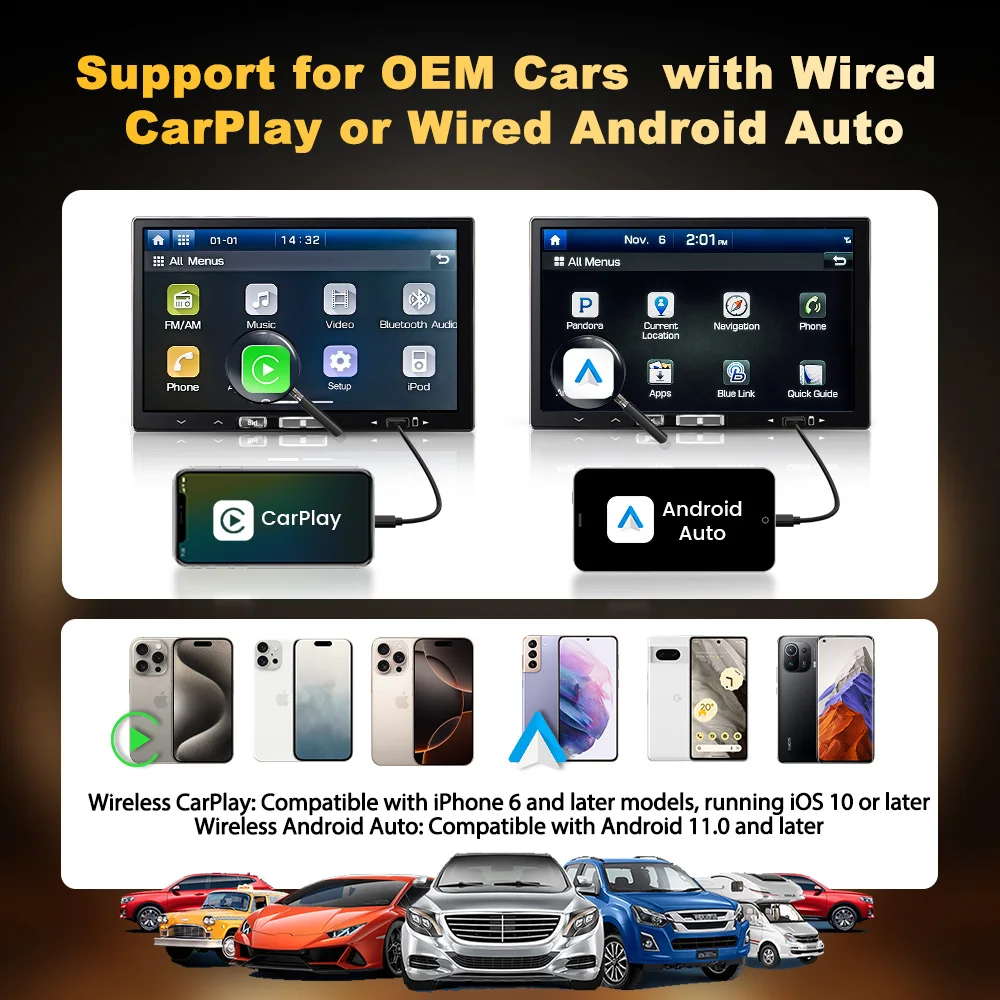 Adaptador Inalámbrico CarlinKit 2 en 1 para CarPlay y Android Auto, WiFi 5GHz, CarPlay Inalámbrico, Caja Inteligente para Sistemas de Auto, Plug and Play