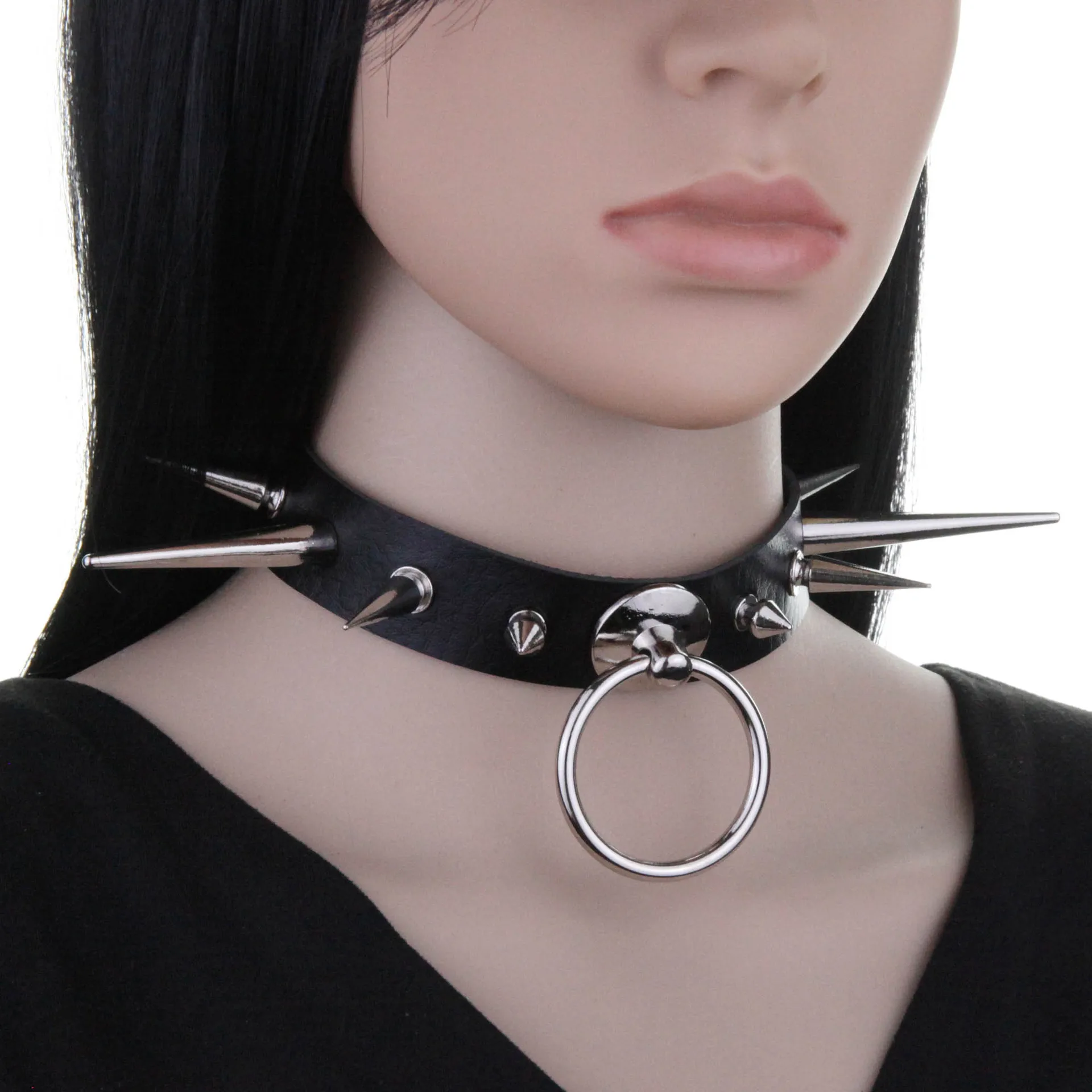 Punk Rock Spiked Choker Pu Leather Collar For Girls Metal Chocker Goth Necklace  Jewelry Alternative Fashion Accessory