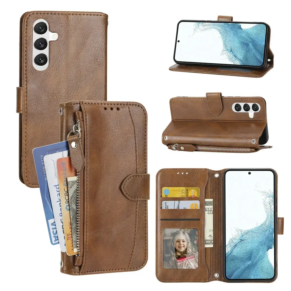 Funda abatible de cuero con cremallera para SAMSUNG Galaxy A54 5G, A15, A05, A05S, funda de lujo con bolsillo para libros, A54, A34, 5G, A24