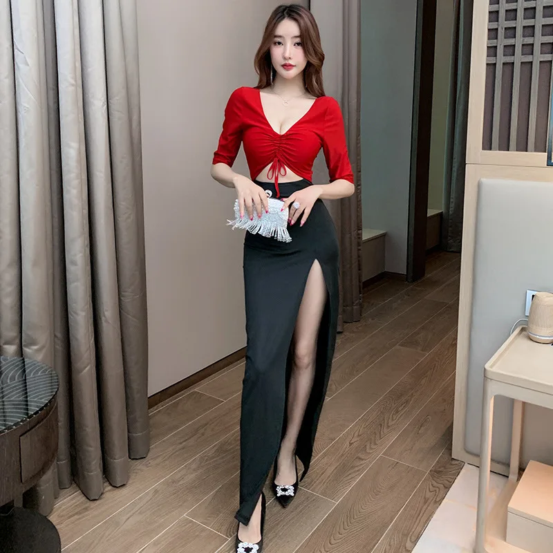 Sexy Long Dress Club Night Gown Fake Two-Piece Slimming Butt Covering Skirt for Autumn Winter Fashionable Ethnic Women's Clot...