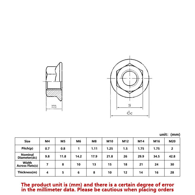 304 Stainless Steel DIN6923 Hex Flange Nut A2-70 M2.5 M3 M4 M5 M6 M8 M10 M12 M14 M16 M20 Hexagon Serrated Flange Nut Fastener