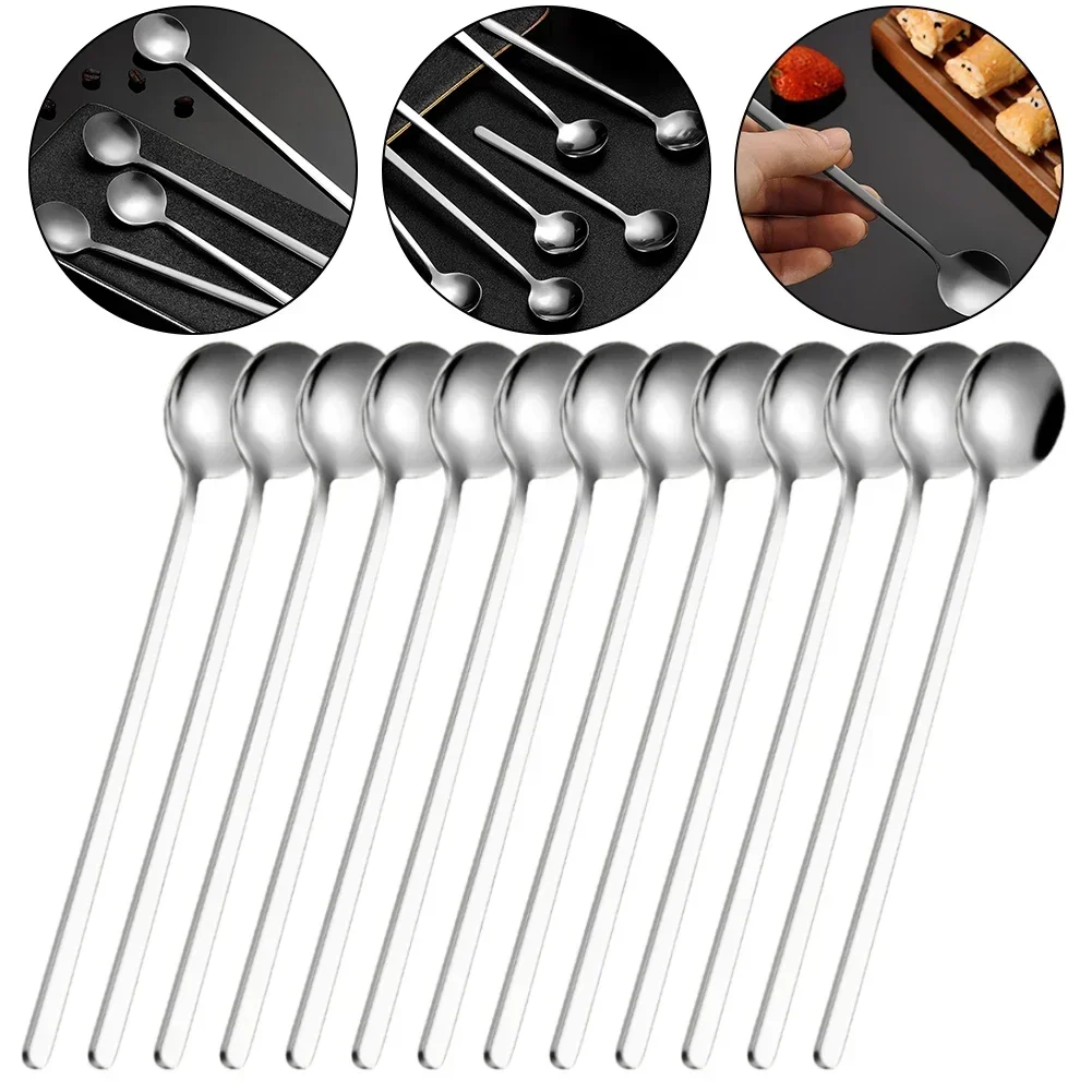 13PC 304 Stainless Steel Coffee Spoon Ice Cream Dessert Tea Stirring Spoon For Picnic Kitchen Accessories Bar Tools Long Handled