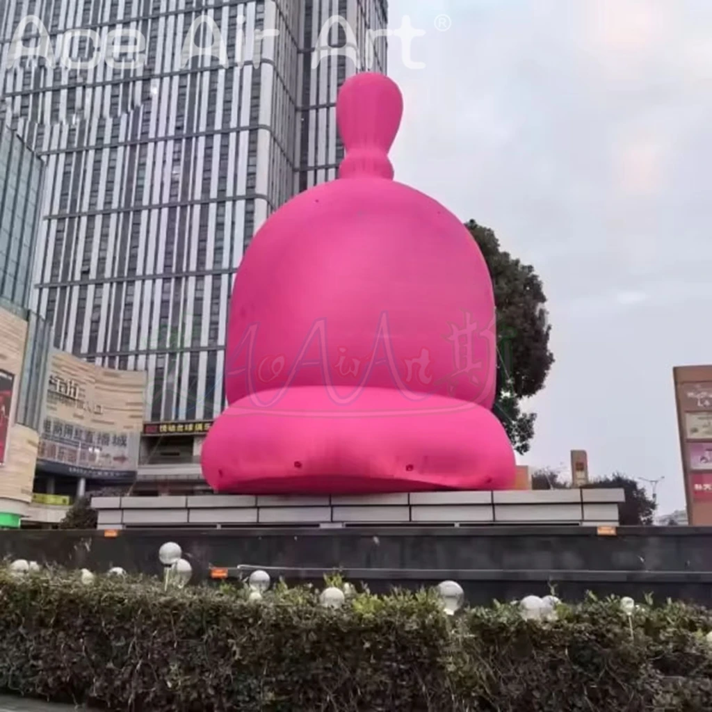 Campana rosa inflable para centro comercial con letras impresas, decoración de campana gigante inflable para pared de techo para publicidad