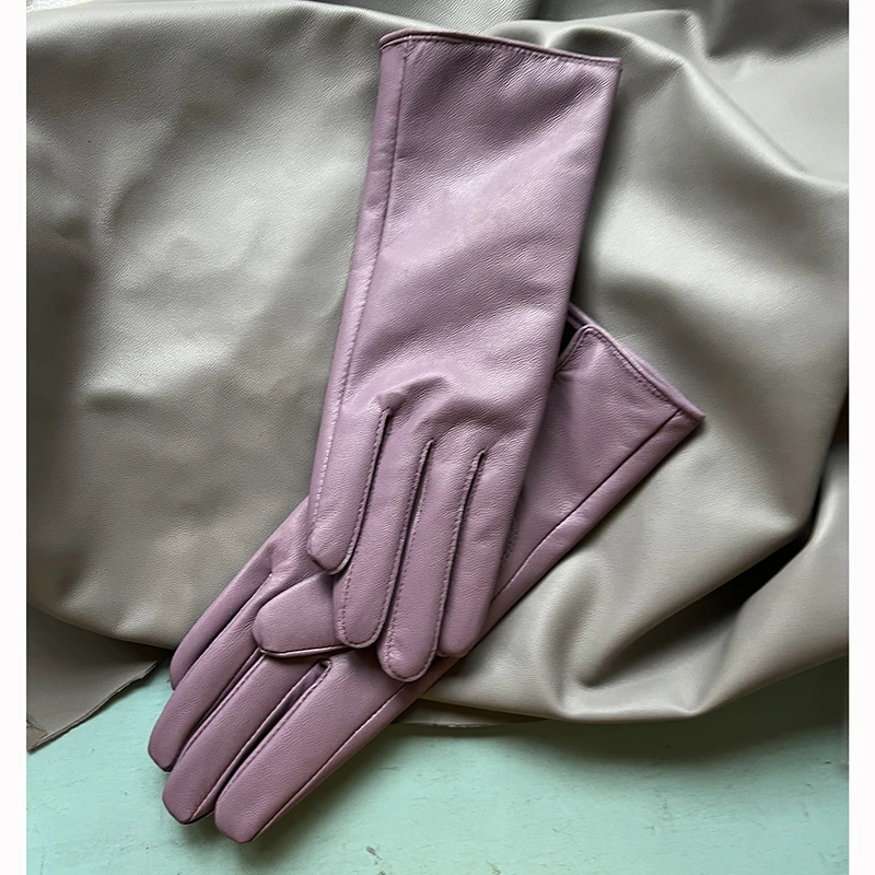 Genuine Leather Gloves 24cm Women Light Blue Thin Rayon Lining Straight Edition Style Men Pure Sheepskin Glove Color Driving