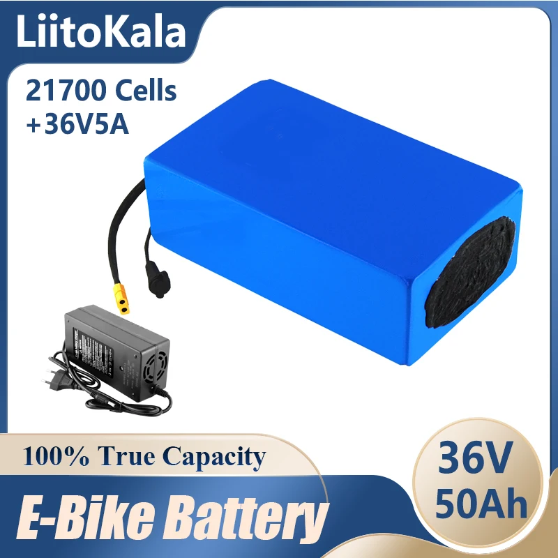 LiitoKala36V 50Ah Electric Bicycle Battery Built-in 30A BMS Lithium Battery Pack 36 Volt 5A Charging Ebike Battery + Charger