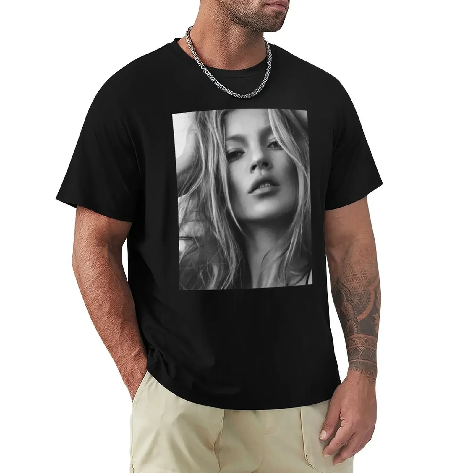 Kate Moss supermodel beauty portrait Long T-Shirt anime customs customizeds T-shirt men summer top hippie clothes mens clothing