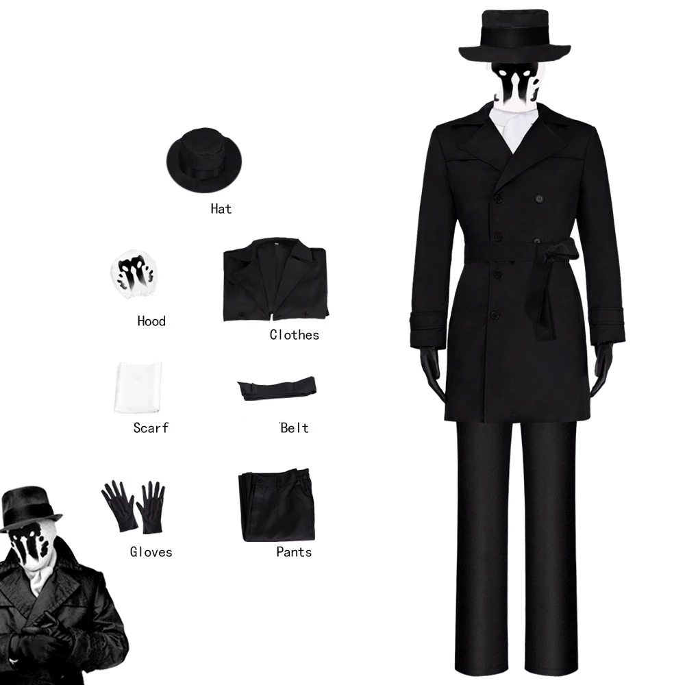 Halloween Cosplay Suit, Full Set of Rorschach Trench Coat, Manga Watchman, Cosplay Men