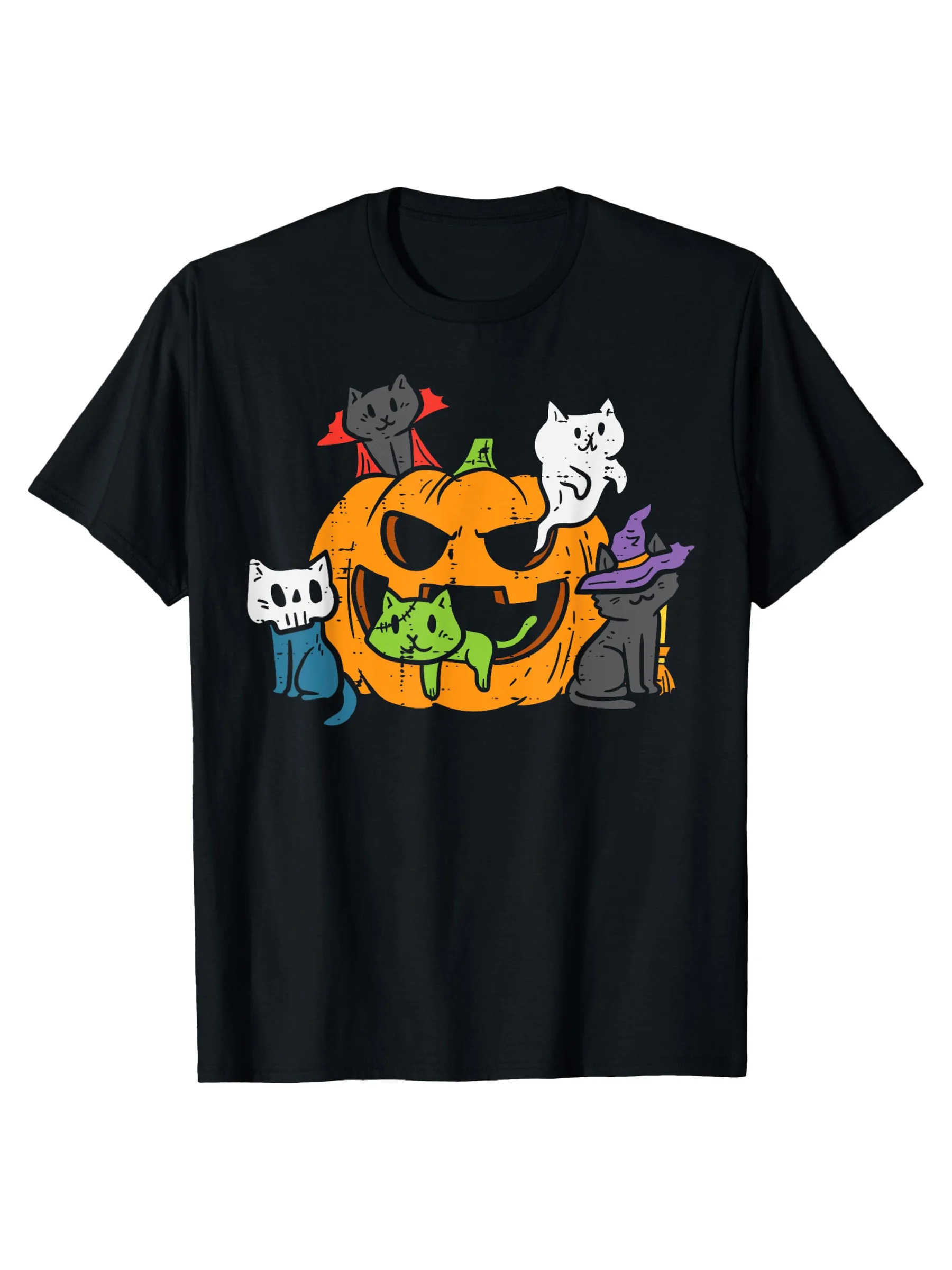 T-shirt d'halloween mignon, fantôme vampire, chat zombie, citrouille, 100% coton, cadeau pour hommes, maman et papa amis pour femmes, s-xxxl, noir