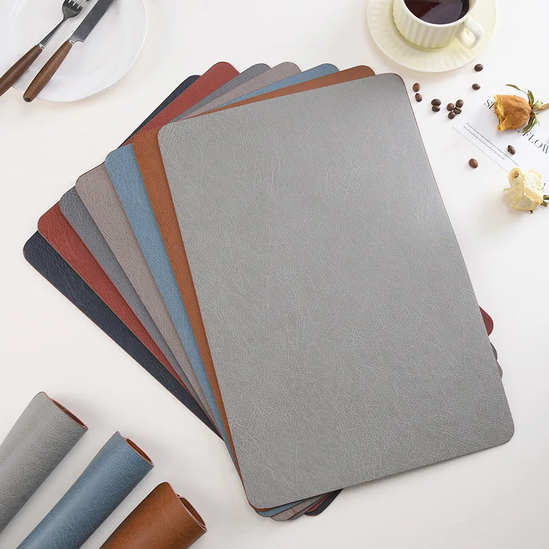 1pc European PU Leather Placemat Double Sided with Different Colors Dining Table Decor Mat Light Luxury Anti Slip Insulation Mat