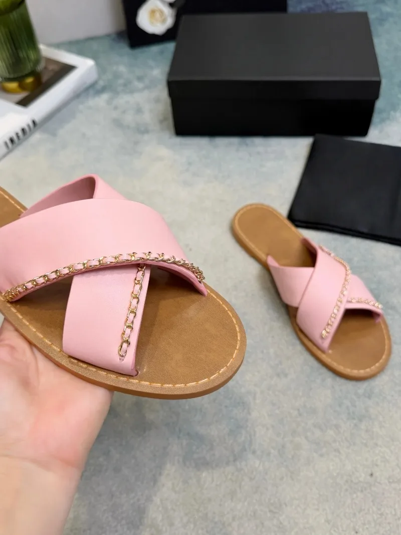 2026 New Women Cowhide Flat Slide Sandals Fashion Slip On Indoor Beach Outdoor Casual Slippers
